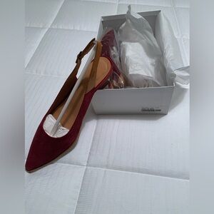 Sundance "Xilian Sun" Merlot color suede sling back heels made in Spain